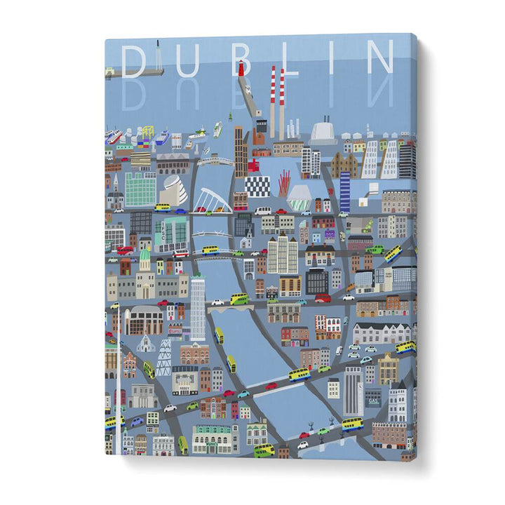 Vibrant ILLUSTRATED VIEW OF DUBLIN CITY, TRAVEL POSTERS by Carla Daly capturing the essence of Dublin's charm.