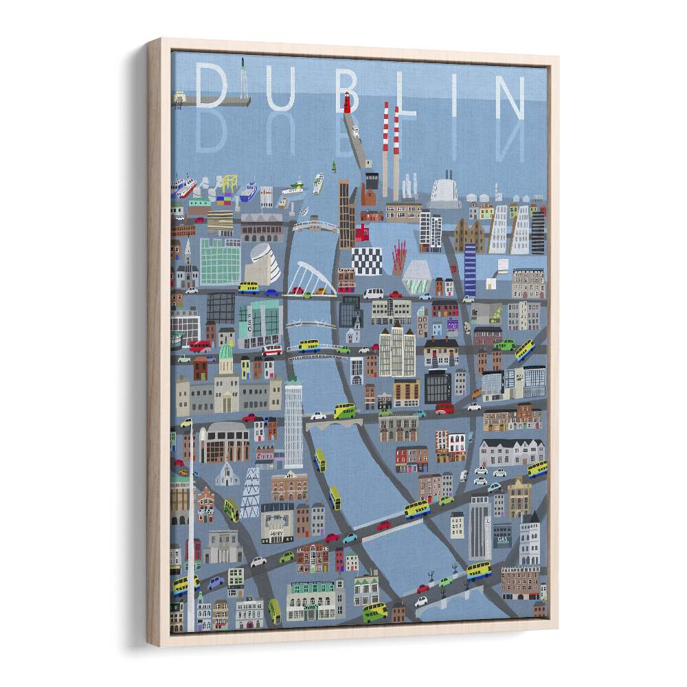 Discover the charm of Dublin with this ILLUSTRATED VIEW OF DUBLIN CITY, TRAVEL POSTERS by Carla Daly, celebrating its culture.