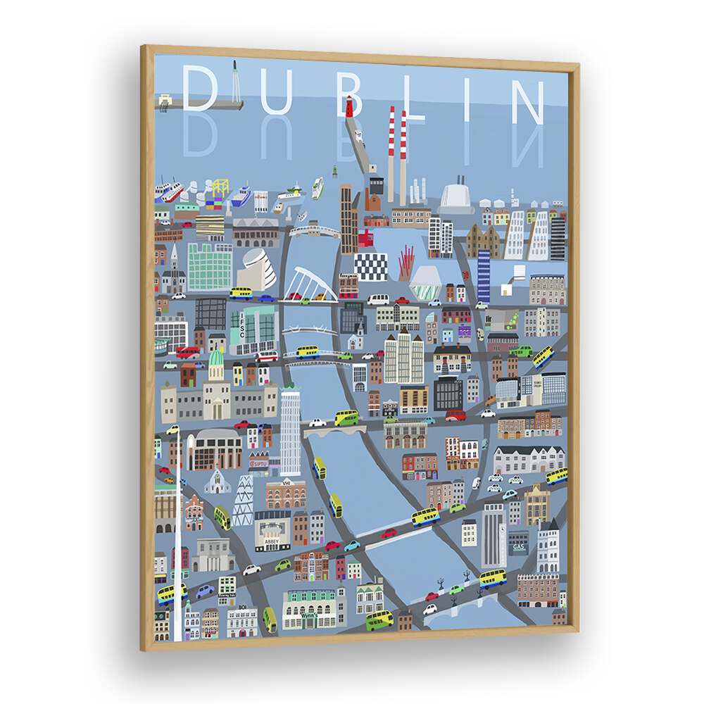 Colorful illustrated view of Dublin City, showcasing charm in travel posters by Carla Daly. Perfect for any decor!