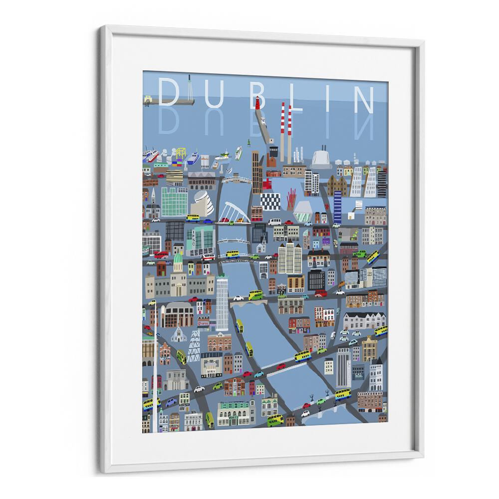 Captivating ILLUSTRATED VIEW OF DUBLIN CITY, TRAVEL POSTERS by Carla Daly showcases Dublin's vibrant culture and history.