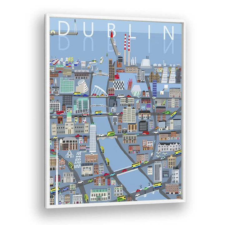 Vibrant ILLUSTRATED VIEW OF DUBLIN CITY, TRAVEL POSTERS by Carla Daly showcasing Dublin's charm and rich culture.
