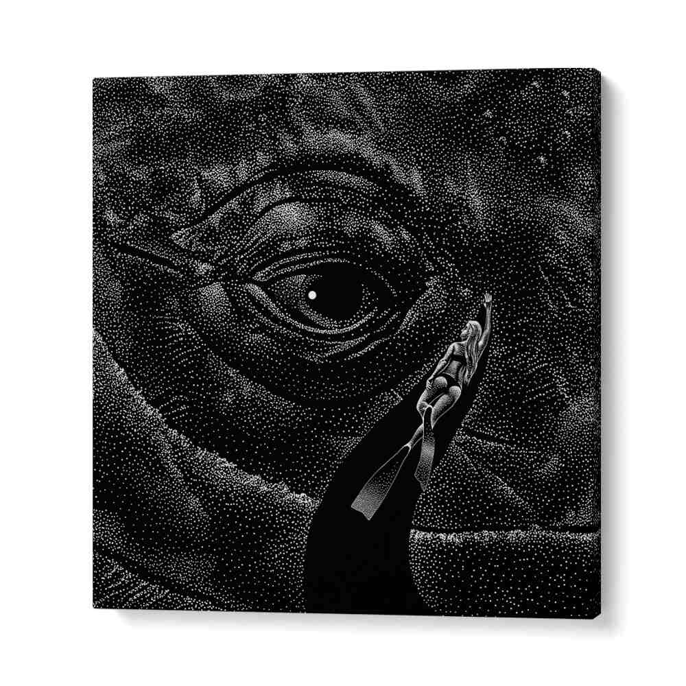 Explore the surreal depths with "In The Whale's Eye Monochrome, Surreal Art Prints" by Aliriza Çakır.