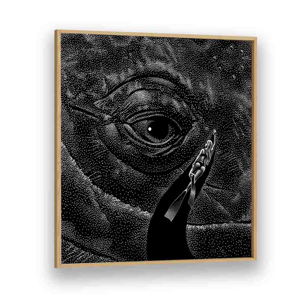 Explore surrealism with "IN THE WHALE'S EYE MONOCHROME, SURREAL ART PRINTS" by Aliriza Çakır in a stylish frame.