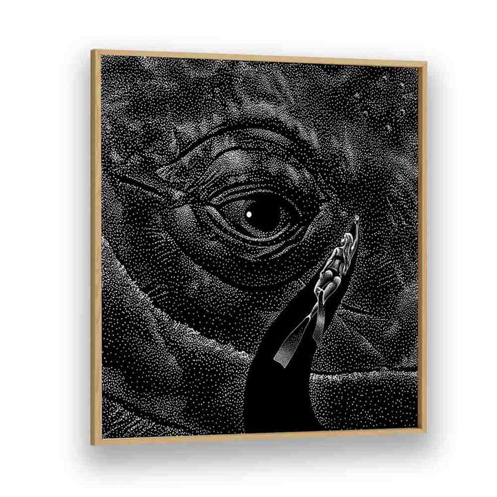 Explore surrealism with "IN THE WHALE'S EYE MONOCHROME, SURREAL ART PRINTS" by Aliriza Çakır in a stylish frame.