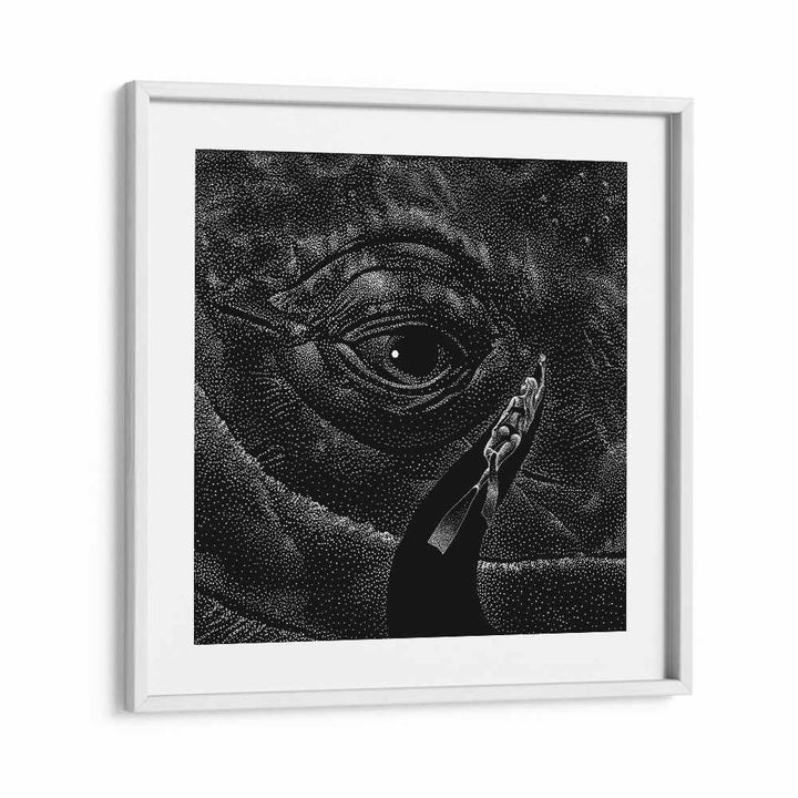 Explore the depth of imagination with IN THE WHALE'S EYE MONOCHROME, SURREAL ART PRINTS by Aliriza Çakır.