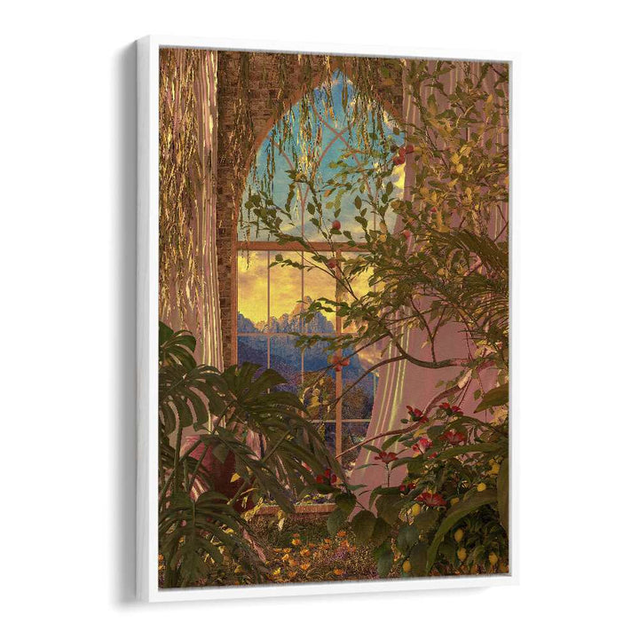 "INDOOR GROWTH, SURREAL ART PRINTS by Cosmo Zach showcases enchanting surrealism in a stunning floater frame."