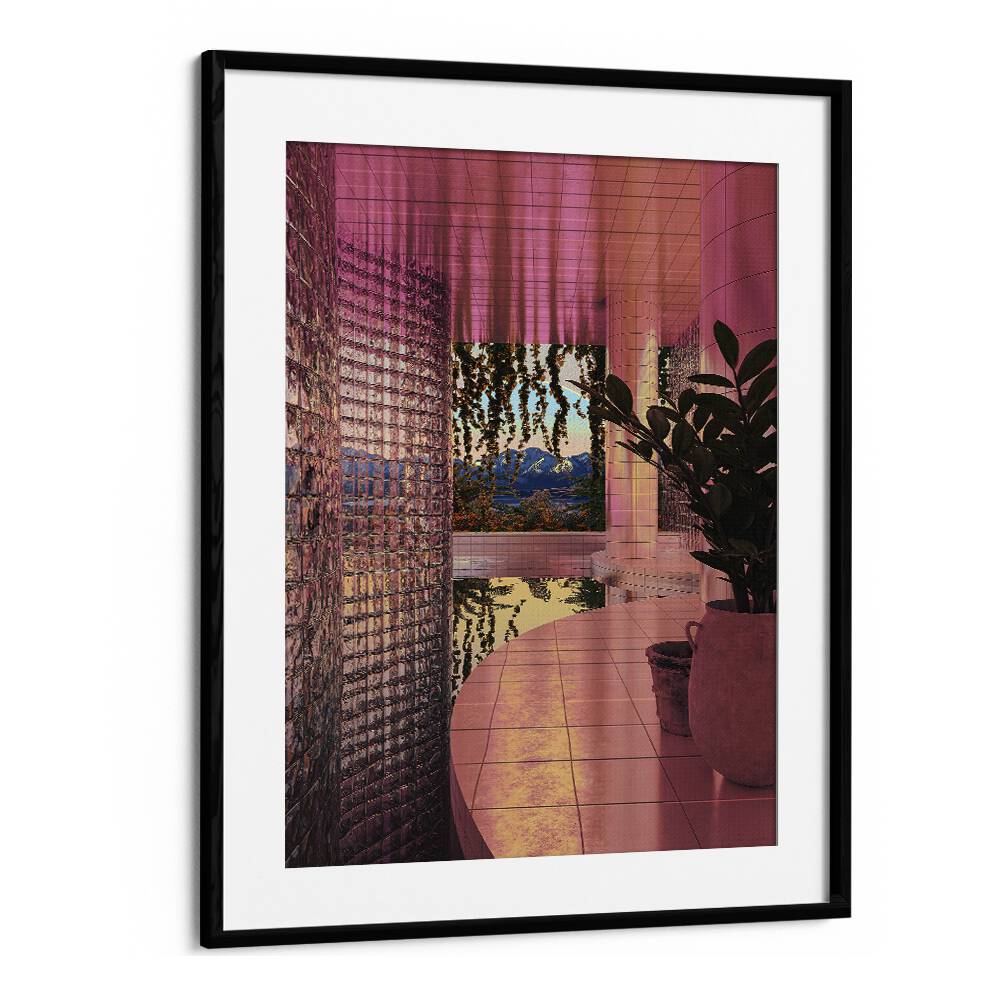 Transform your space with the mesmerizing INDOOR POOL, SURREAL ART PRINTS by Cosmo Zach, showcasing vibrant surrealism.