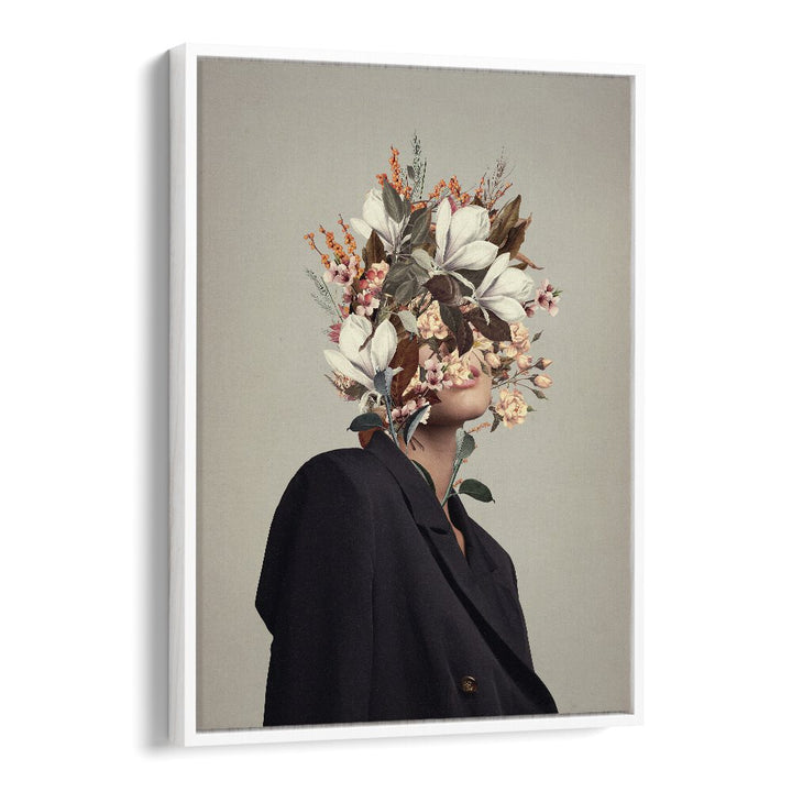 Breathtaking surreal art print "INFINITE MOMENTS INFINITE AUTUMNS" by Frank Moth in a white floater frame.