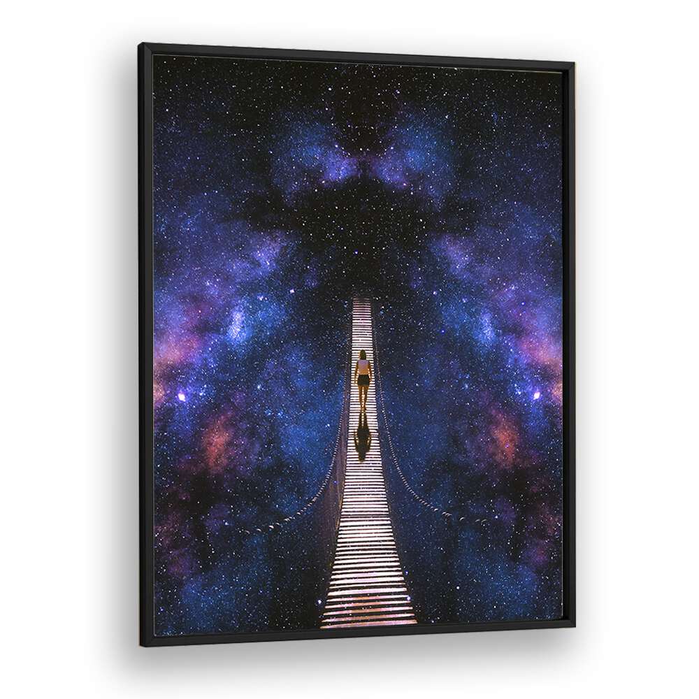 Stunning INFINITY, SURREAL ART PRINTS by Taudalpoi, featuring a cosmic bridge leading into a starry expanse.