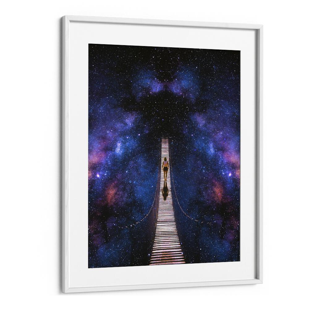 Stunning INFINITY, SURREAL ART PRINTS by Taudalpoi, featuring a cosmic bridge scene in a white frame.