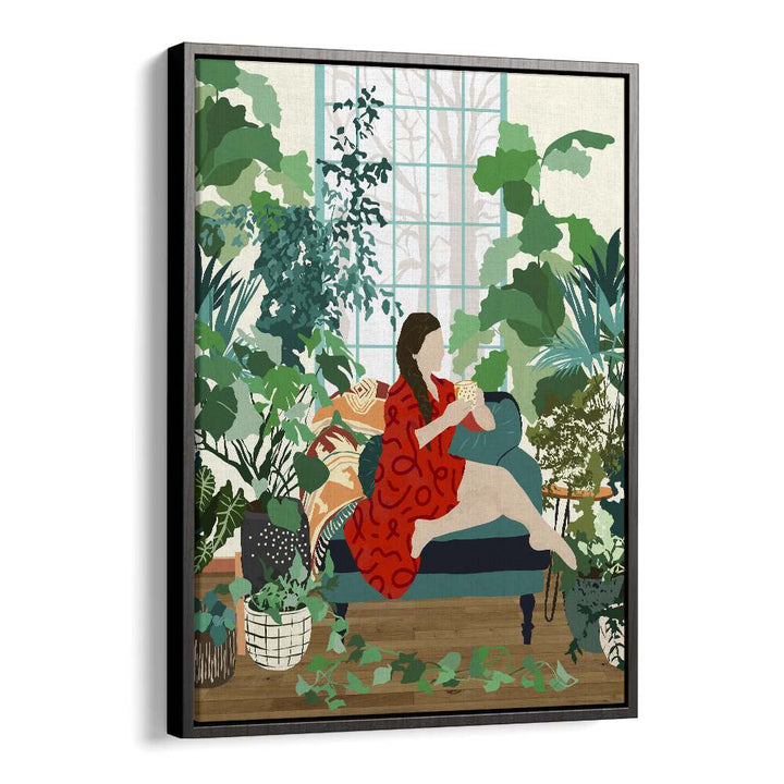 Uma Gokhale's "INTROSPECTION, PORTRAITS" features a serene woman amidst lush greenery, capturing self-reflection.
