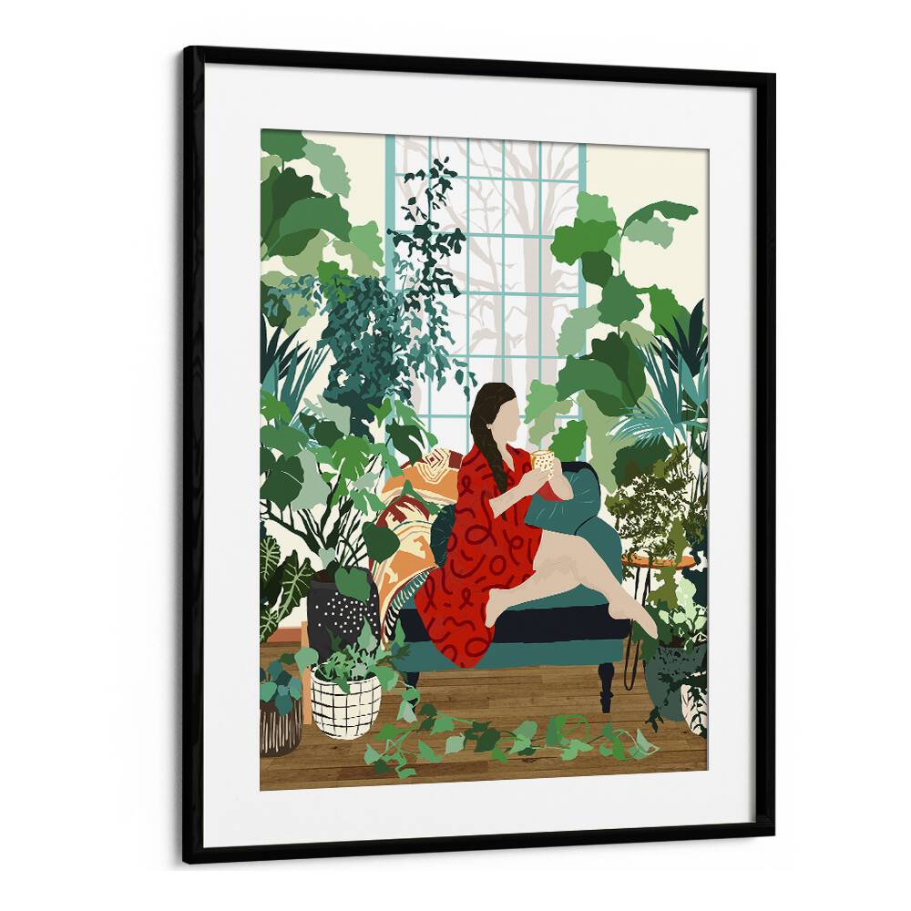 Stunning INTROSPECTION, PORTRAITS artwork by Uma Gokhale featuring a woman in a lush, green setting.