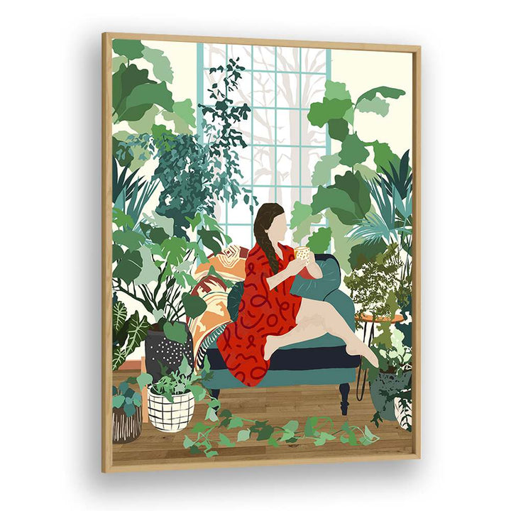 Captivating INTROSPECTION , PORTRAITS artwork by Uma Gokhale, featuring a woman in a lush, serene setting.