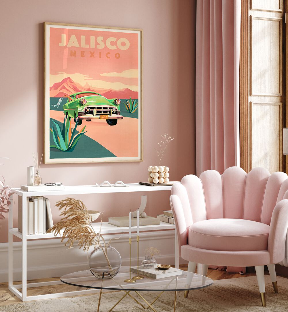 Vintage Jalisco Mexico travel poster showcasing vibrant culture, perfect for home decor enthusiasts. Ideal for travel lovers.