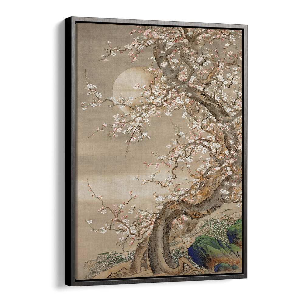 Delicate JAPANESE PLUM BLOSSOMS IN MOONLIGHT (18TH CENTURY) , JAPANESE PAINTINGS evoke tranquility and beauty in art.