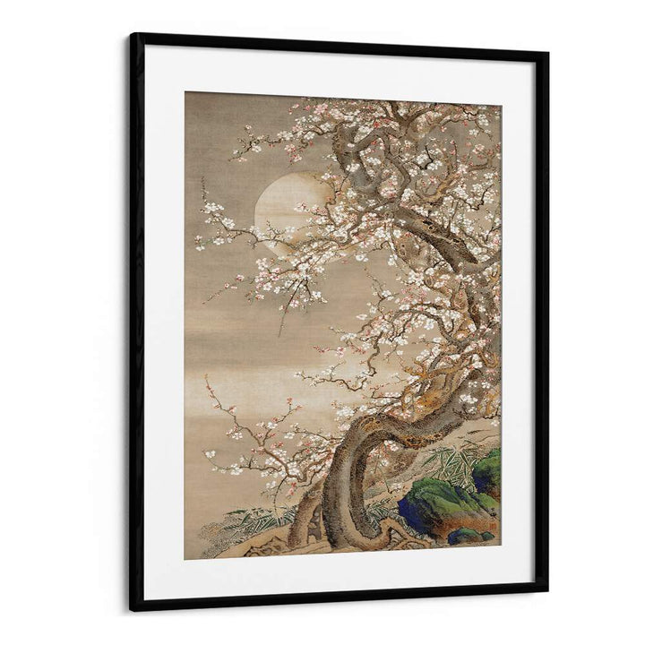 Elegant JAPANESE PLUM BLOSSOMS IN MOONLIGHT (18TH CENTURY) , JAPANESE PAINTINGS, framed for timeless beauty.