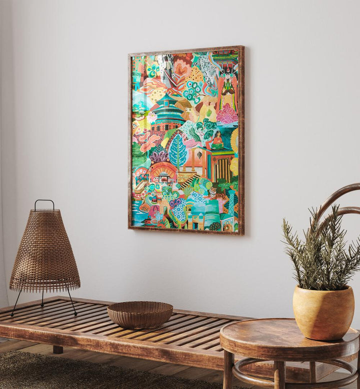 Vibrant JOURNEY OF DISCOVERY, INDIAN ART PAINTINGS displayed in a cozy interior, adding warmth and elegance.