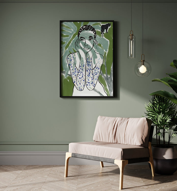 Vibrant JUNGLE ZONE, PORTRAITS illustration showcasing human form amid lush greenery, perfect for art lovers.