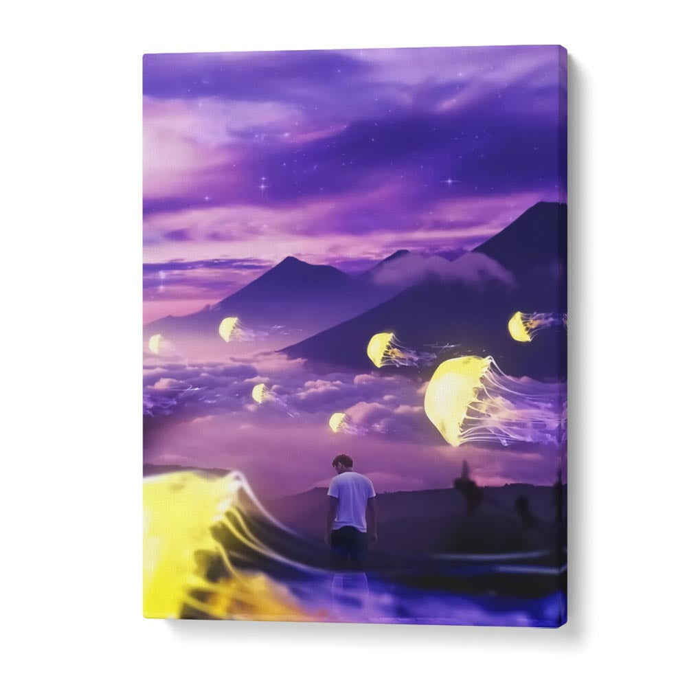 Explore the dreamlike "JELLYFISH MOUNTAIN , SURREAL ART PRINTS" by Ritvik Takkar, blending surrealism and nature.