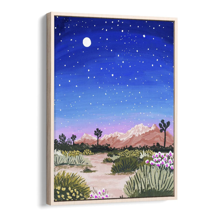 Vibrant JOSHUA TREE, LANDSCAPE PAINTINGS by Sarah Gesek, showcasing a starry night and desert flora in a floater frame.