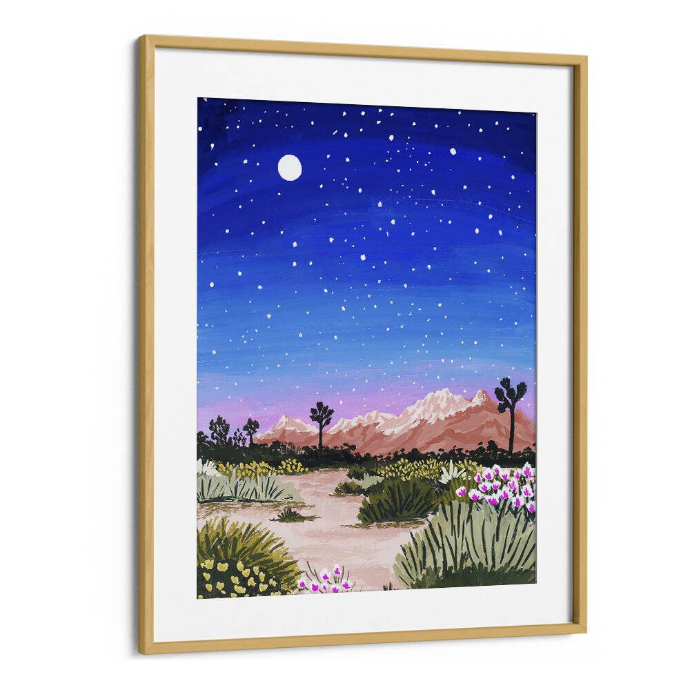 Breathtaking JOSHUA TREE, LANDSCAPE PAINTINGS by Sarah Gesek, vibrant desert scene in an elegant oak frame.