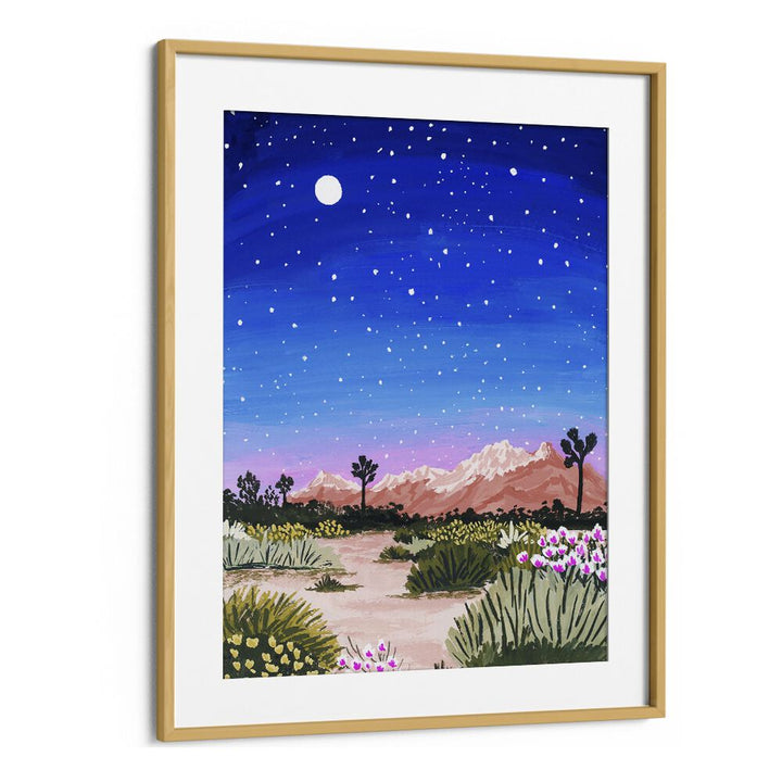 Breathtaking JOSHUA TREE, LANDSCAPE PAINTINGS by Sarah Gesek, vibrant desert scene in an elegant oak frame.