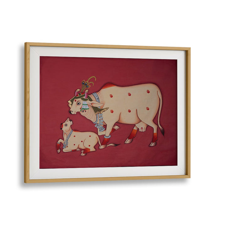KAMDHENU COW AND CALF, INDIAN ART PAINTINGS beautifully enhance your home with cultural richness and spiritual significance.