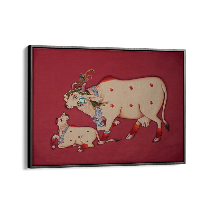 Stunning KAMDHENU COW AND CALF, INDIAN ART PAINTINGS showcasing cultural richness for your home décor.
