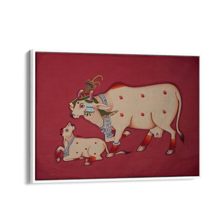 KAMDHENU COW AND CALF, INDIAN ART PAINTINGS showcase cultural richness, perfect for enhancing home décor.
