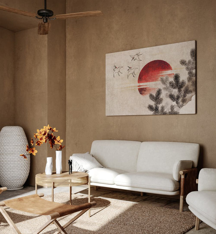 Katsushika Hokusai's BIRDS AND SUNSET, VINTAGE PAINTINGS art piece enhances any room with timeless elegance.