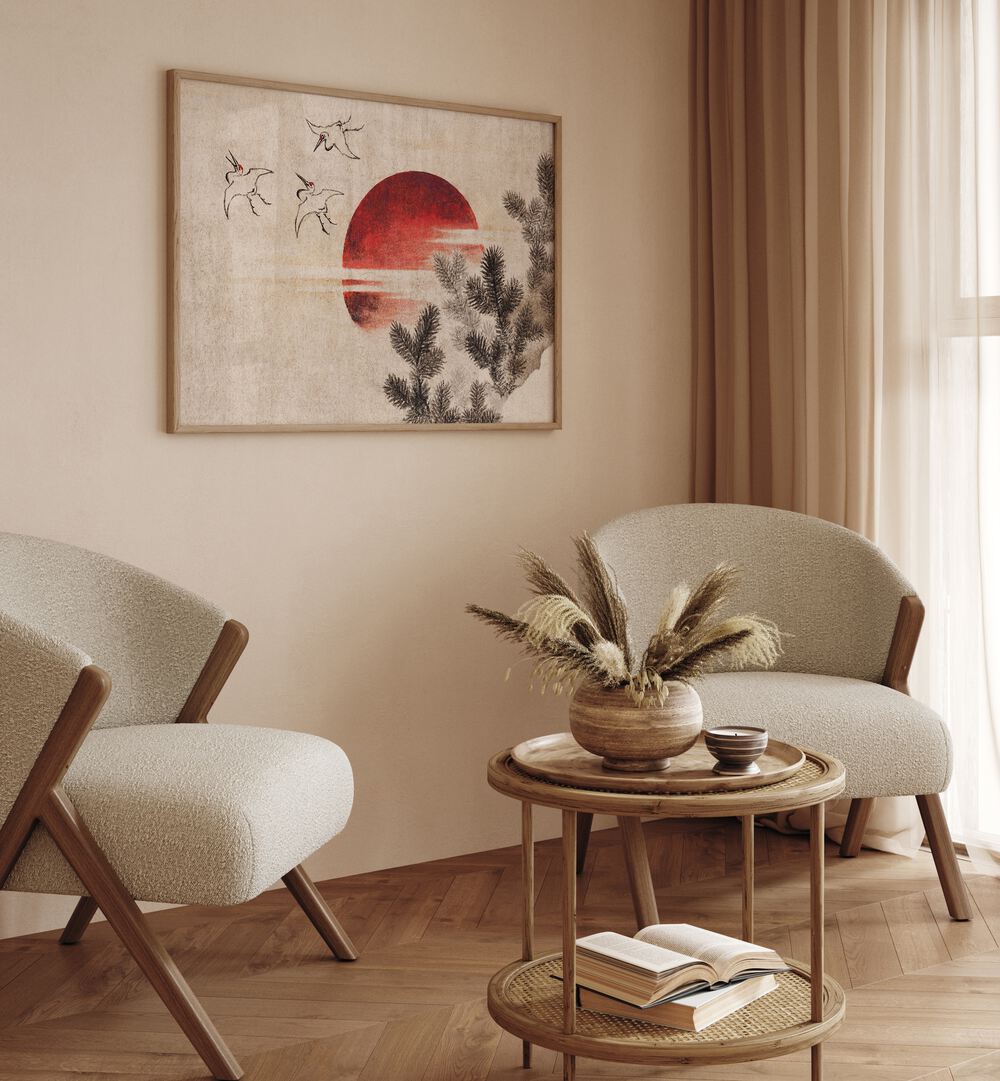 Katsushika Hokusai's BIRDS AND SUNSET, VINTAGE PAINTINGS brings timeless elegance to your home decor.