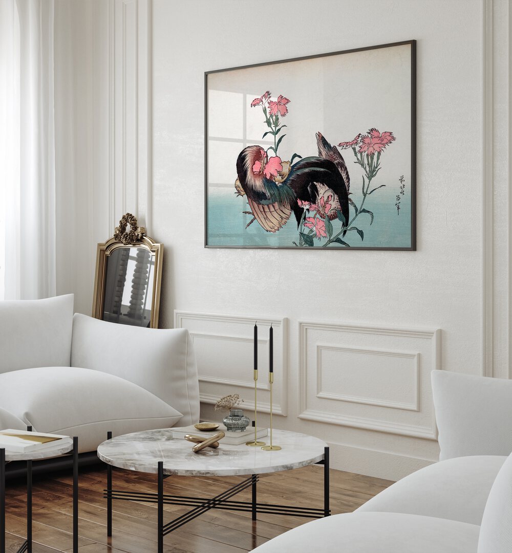 KATSUSHIKA HOKUSAI’S COCK AND FLOWER , VINTAGE PAINTINGS