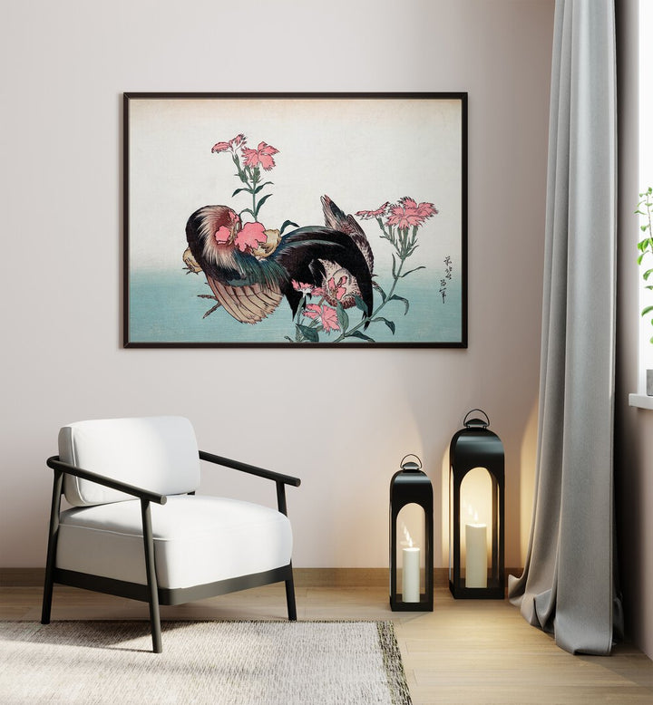 KATSUSHIKA HOKUSAI’S COCK AND FLOWER , VINTAGE PAINTINGS
