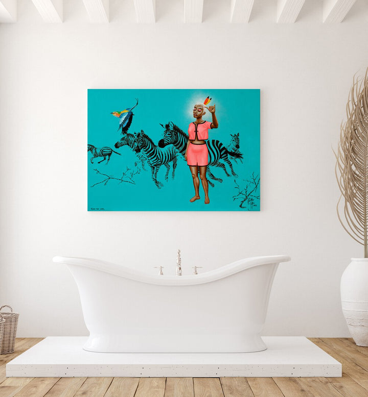 Vibrant "KEEP THE COOL, AFRICAN ART PAINTINGS" by Christian Beijer adds flair to any space with its unique design.