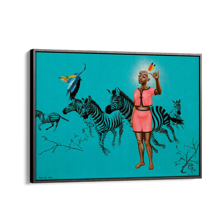 Vibrant KEEP THE COOL, AFRICAN ART PAINTINGS by Christian Beijer featuring zebras and a colorful bird. Perfect for any space.
