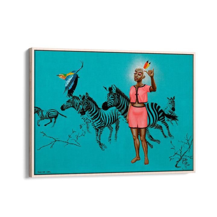 Vibrant "KEEP THE COOL, AFRICAN ART PAINTINGS" by Christian Beijer, showcasing a dynamic scene with zebras and a bird.