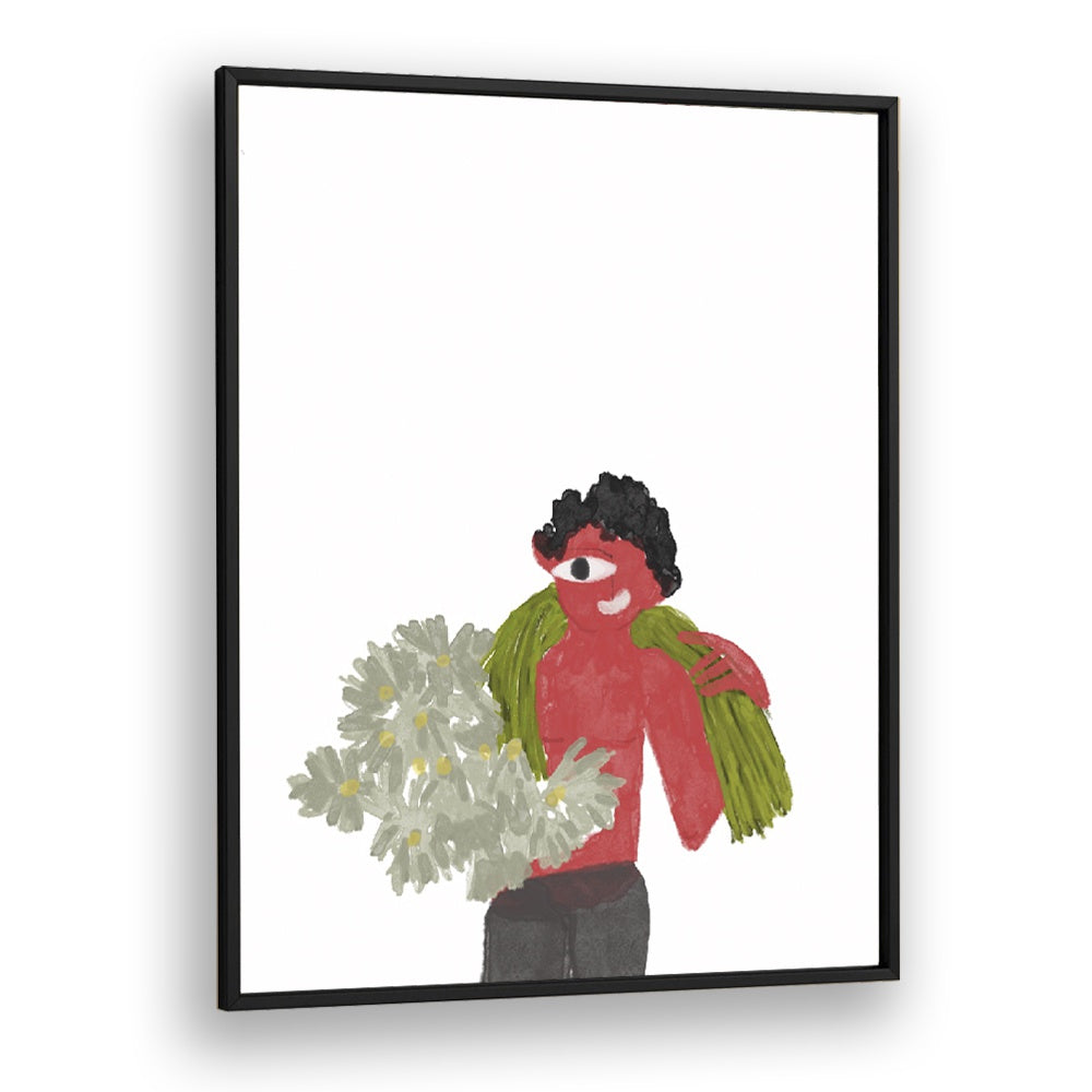 Kids Around Flowers As I Imagined By Shreya Roy Chowdary, Indian Art Paintings Artwork in Black Plain Frame