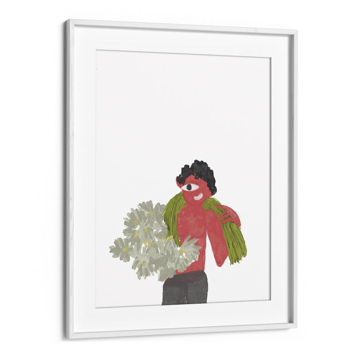 Kids Around Flowers As I Imagined By Shreya Roy Chowdary, Indian Art Paintings Artwork in White Frame With Mount