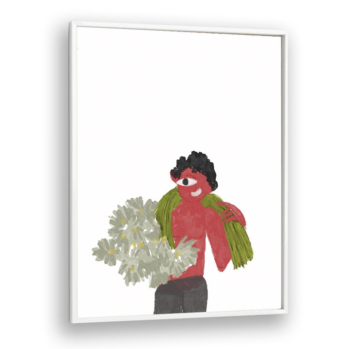 Kids Around Flowers As I Imagined By Shreya Roy Chowdary, Indian Art Paintings Artwork in White Plain Frame