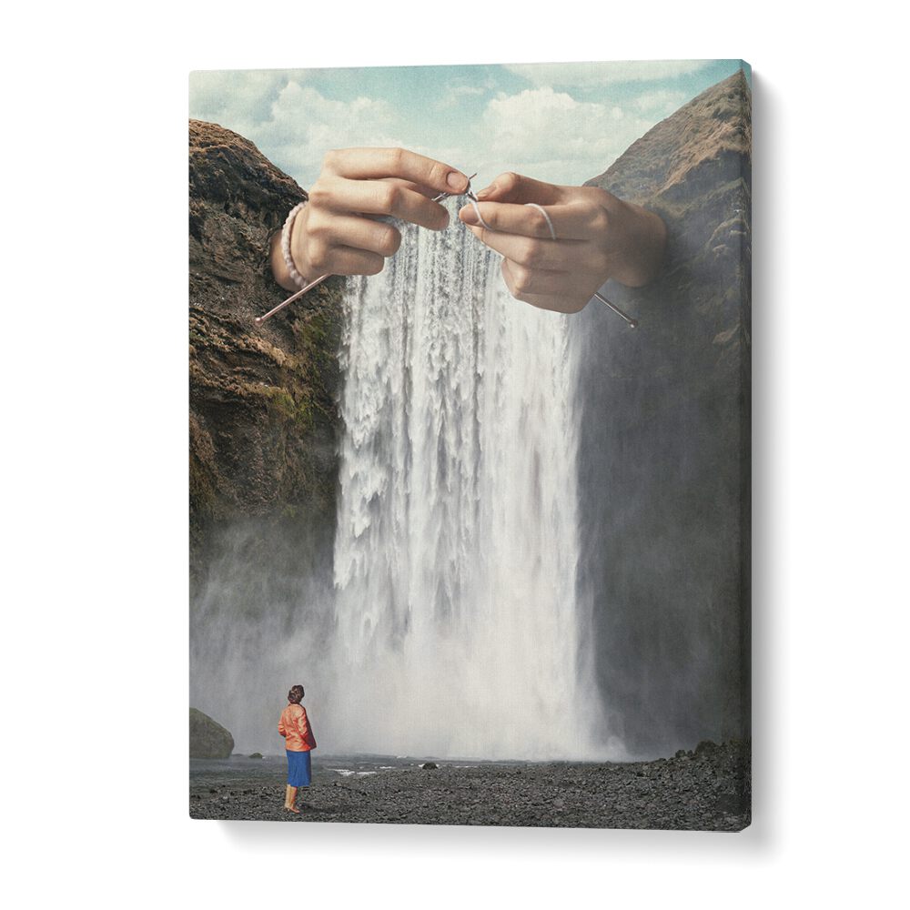 Knitted Waterfall, surreal art prints by Vertigo Artography, blending crochet art with stunning waterfall imagery.