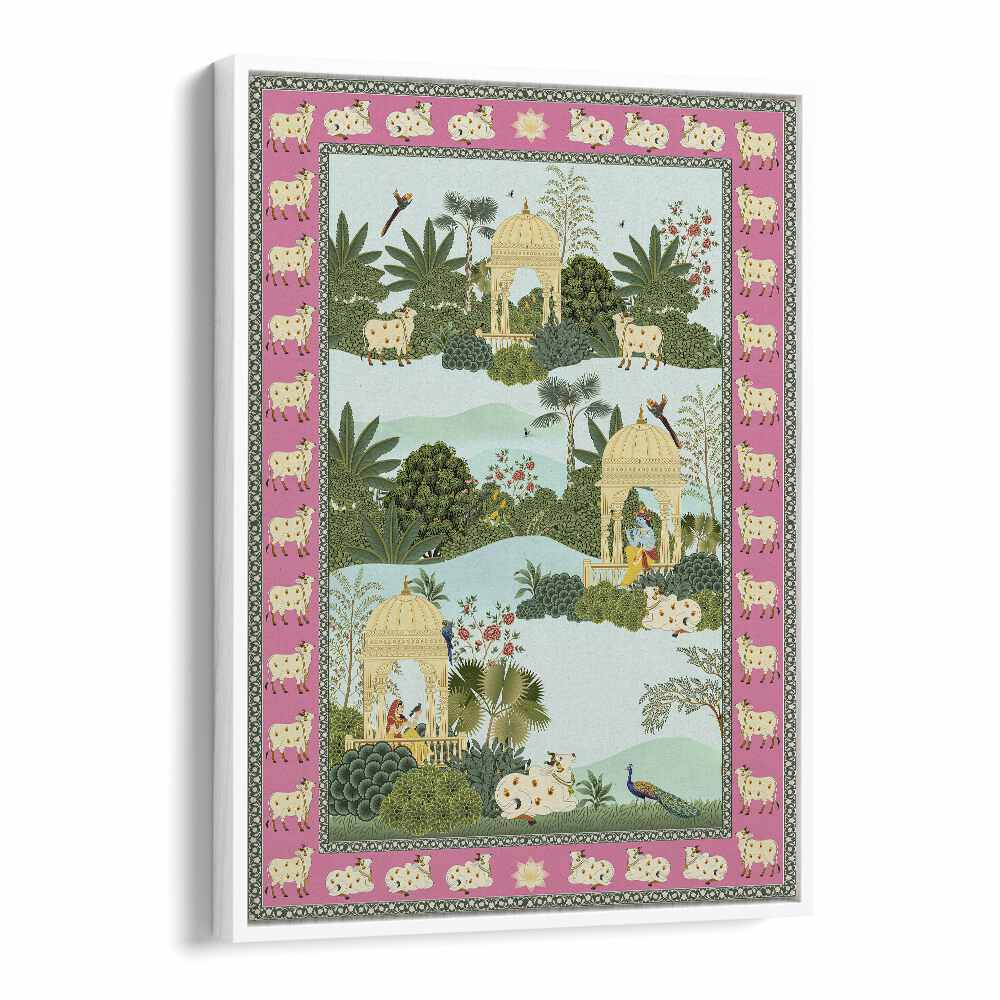 Beautifully crafted KRISHNA, RADHA AND HOLY COW, INDIAN ART PAINTINGS evoke love and serenity, enhancing your decor.