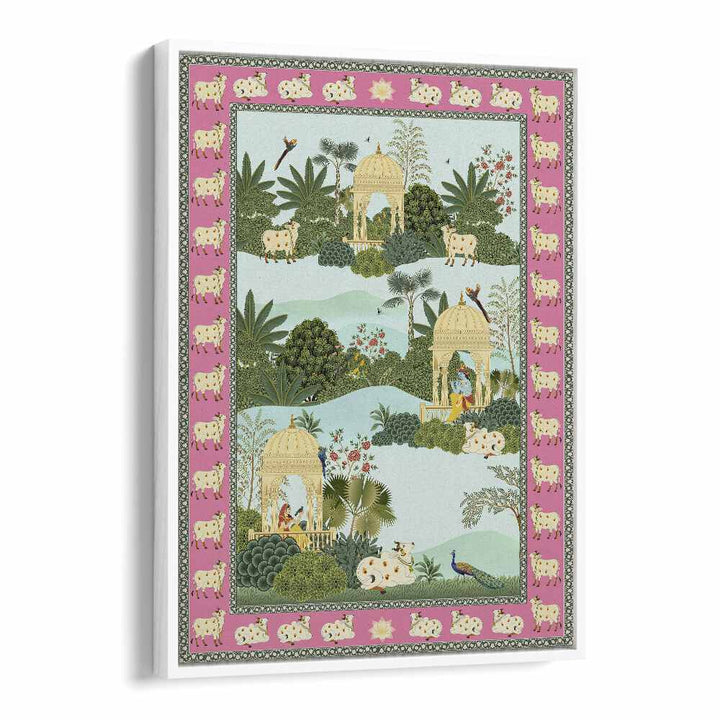 Beautifully crafted KRISHNA, RADHA AND HOLY COW, INDIAN ART PAINTINGS evoke love and serenity, enhancing your decor.