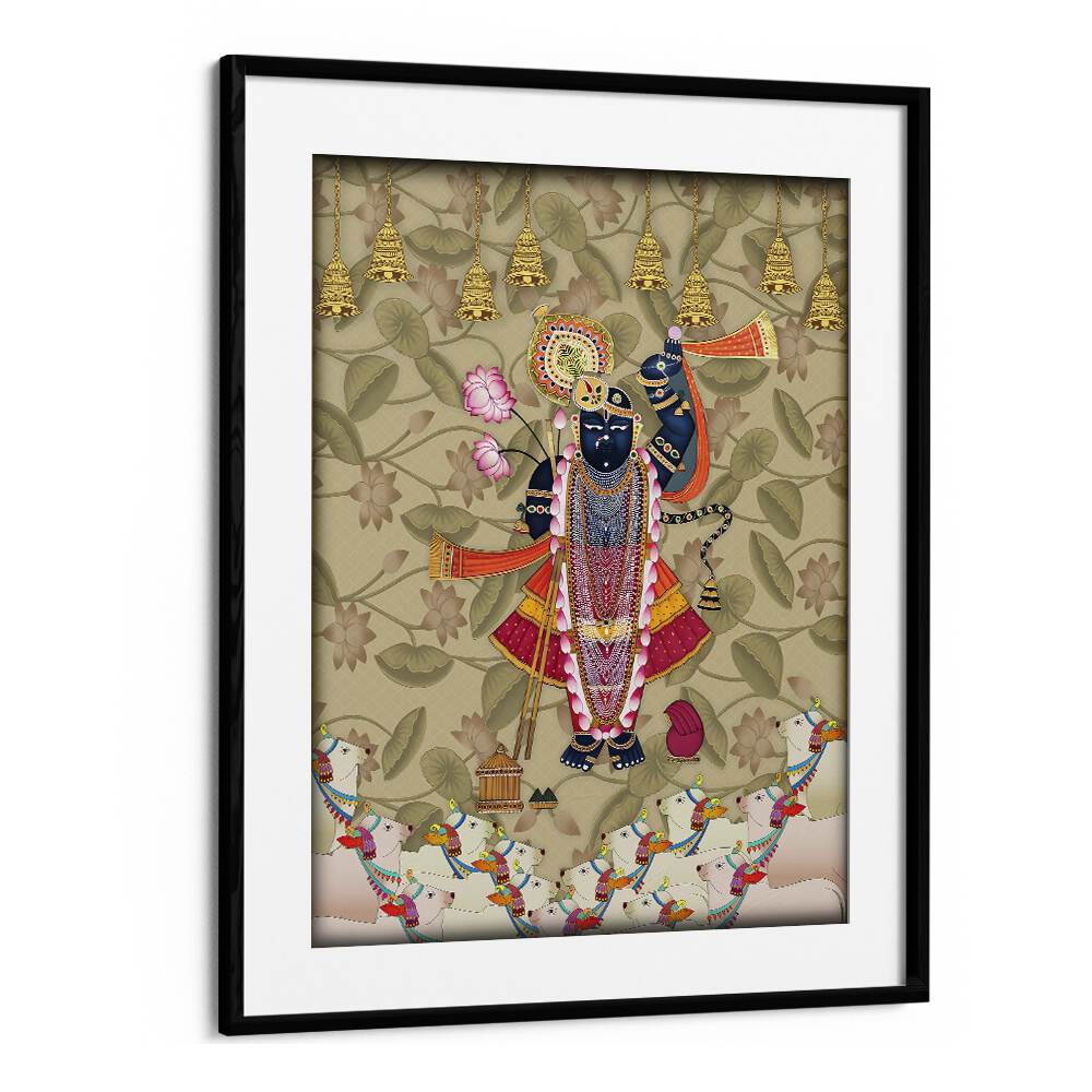 Krishna's Love: Shrinathji's Embrace, Indian art paintings showcasing divine affection in a stunning framed piece.
