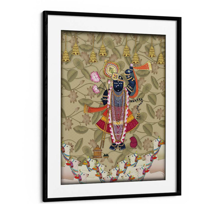 Krishna's Love: Shrinathji's Embrace, Indian art paintings showcasing divine affection in a stunning framed piece.