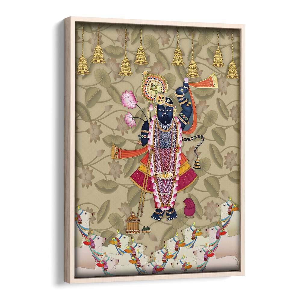 Experience devotion with SHRINATHJI'S EMBRACE, INDIAN ART PAINTINGS, showcasing divine affection in vibrant detail.
