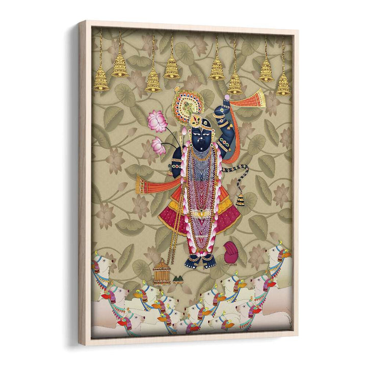 Experience devotion with SHRINATHJI'S EMBRACE, INDIAN ART PAINTINGS, showcasing divine affection in vibrant detail.