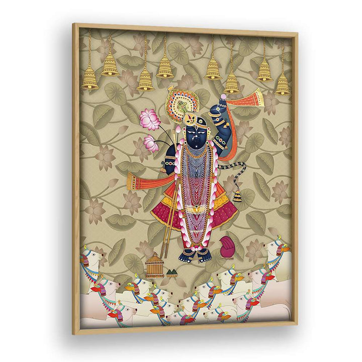 Discover divine beauty in SHRINATHJI'S EMBRACE, INDIAN ART PAINTINGS, showcasing Krishna's love in vibrant detail.
