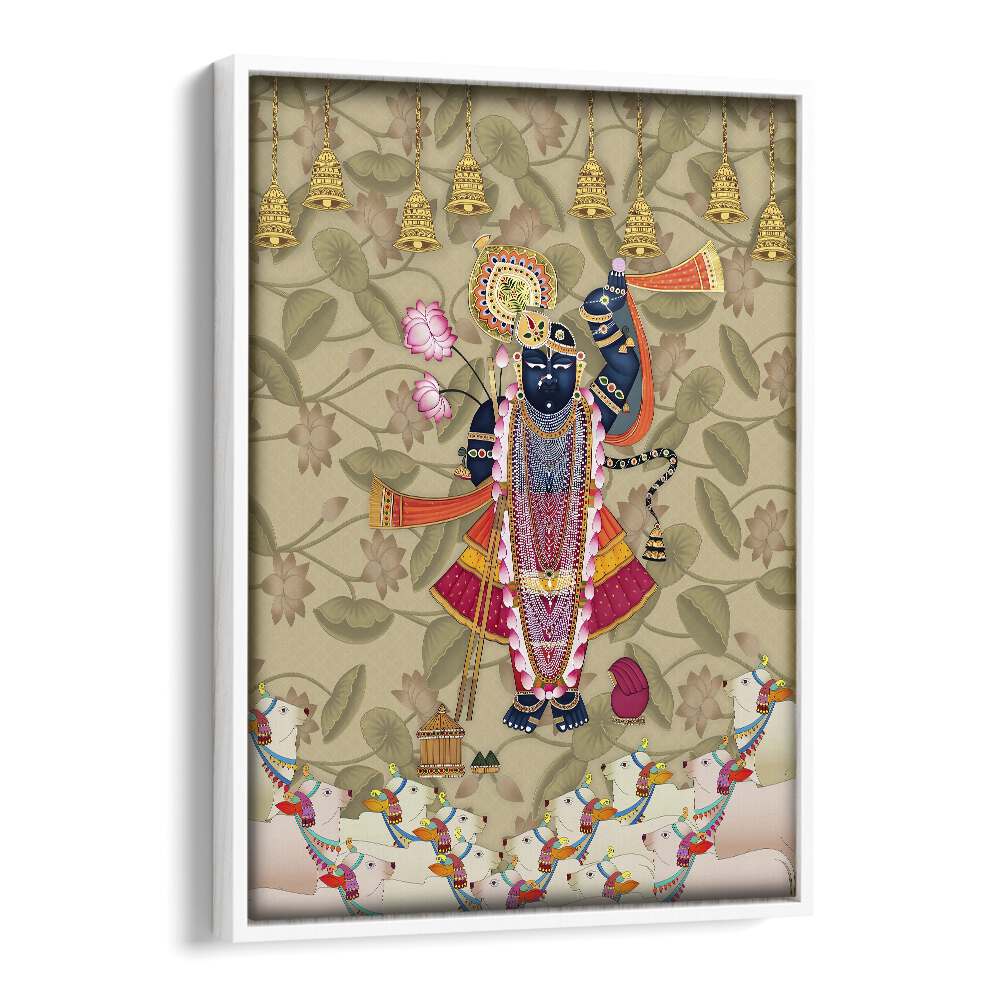 Krishna's Love: Shrinathji's Embrace, Indian art paintings showcasing divine devotion and beauty in vibrant colors.