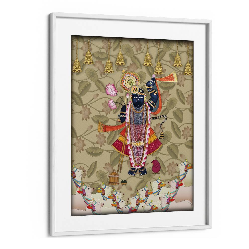 "SHRINATHJI'S EMBRACE, INDIAN ART PAINTINGS captures divine affection in a beautifully framed artwork."