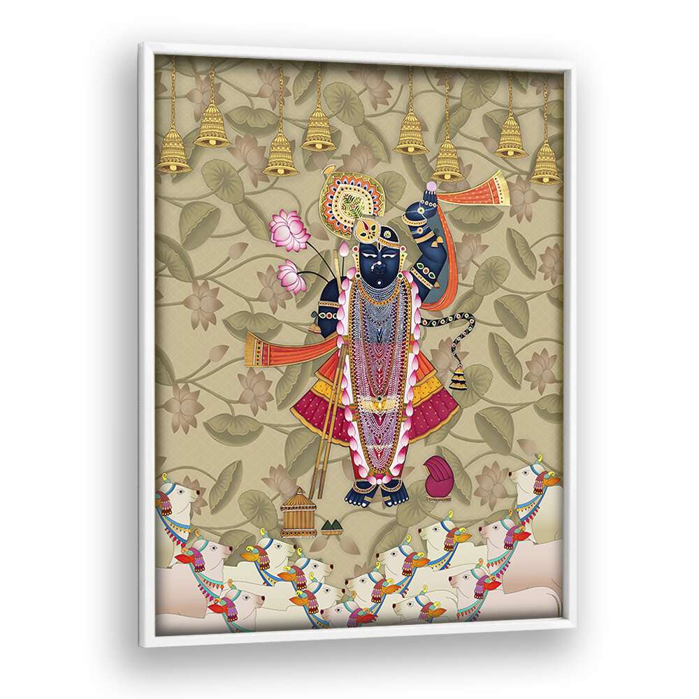 Experience devotion through "Shrinathji's Embrace, Indian Art Paintings," showcasing divine love in vibrant detail.